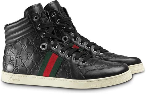 gucci black leather high top sneaker|black gucci sneakers men's.